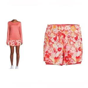 Avia Groovy Bloom Retro Floral Print Active Running Shorts Elastic Waistband🧡💛